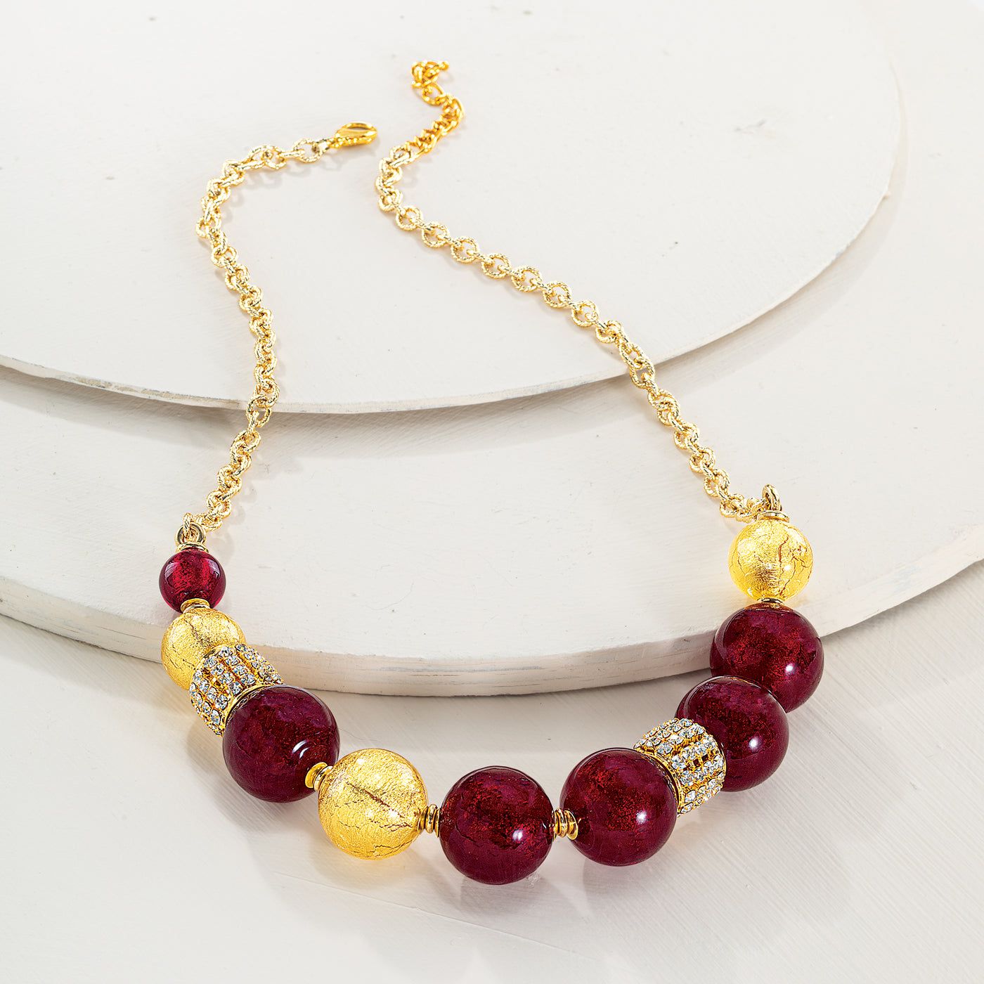 Murano Glass Mirtillo Rosso e Oro Beaded Necklace