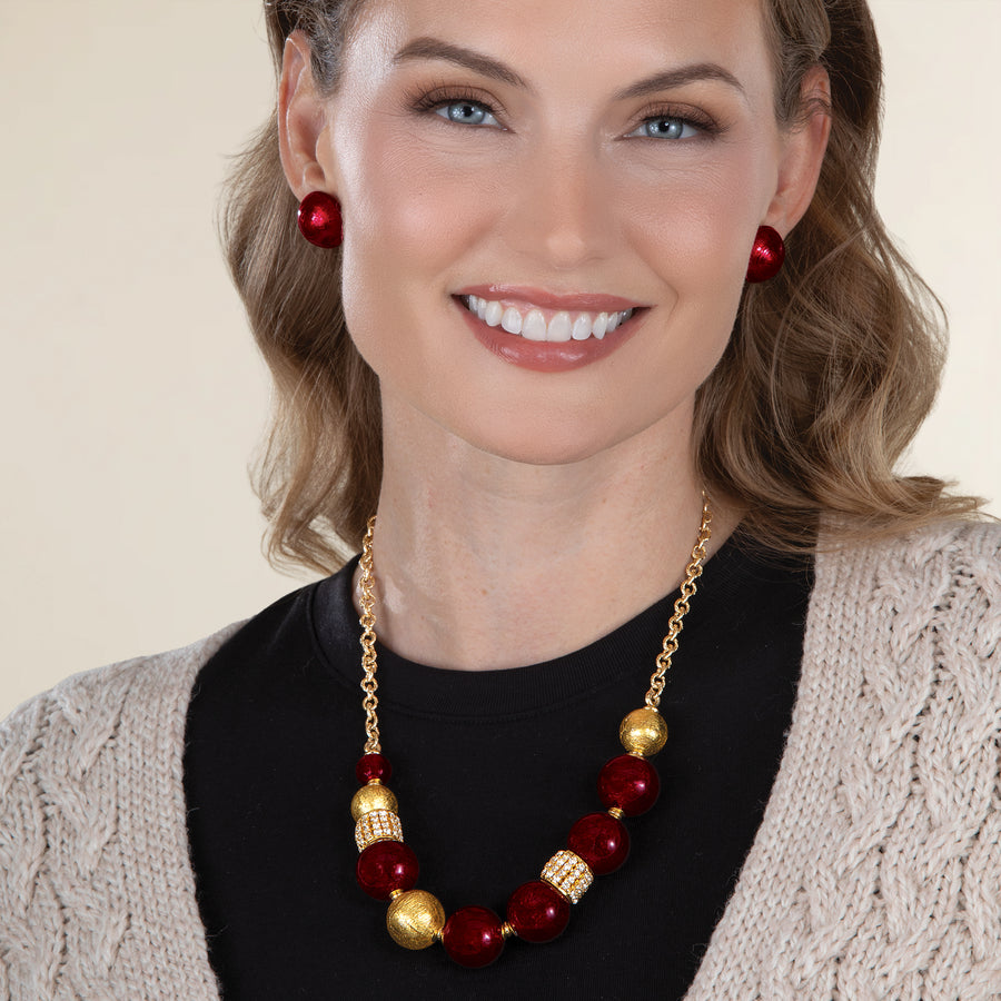 Murano Glass Mirtillo Rosso e Oro Beaded Necklace