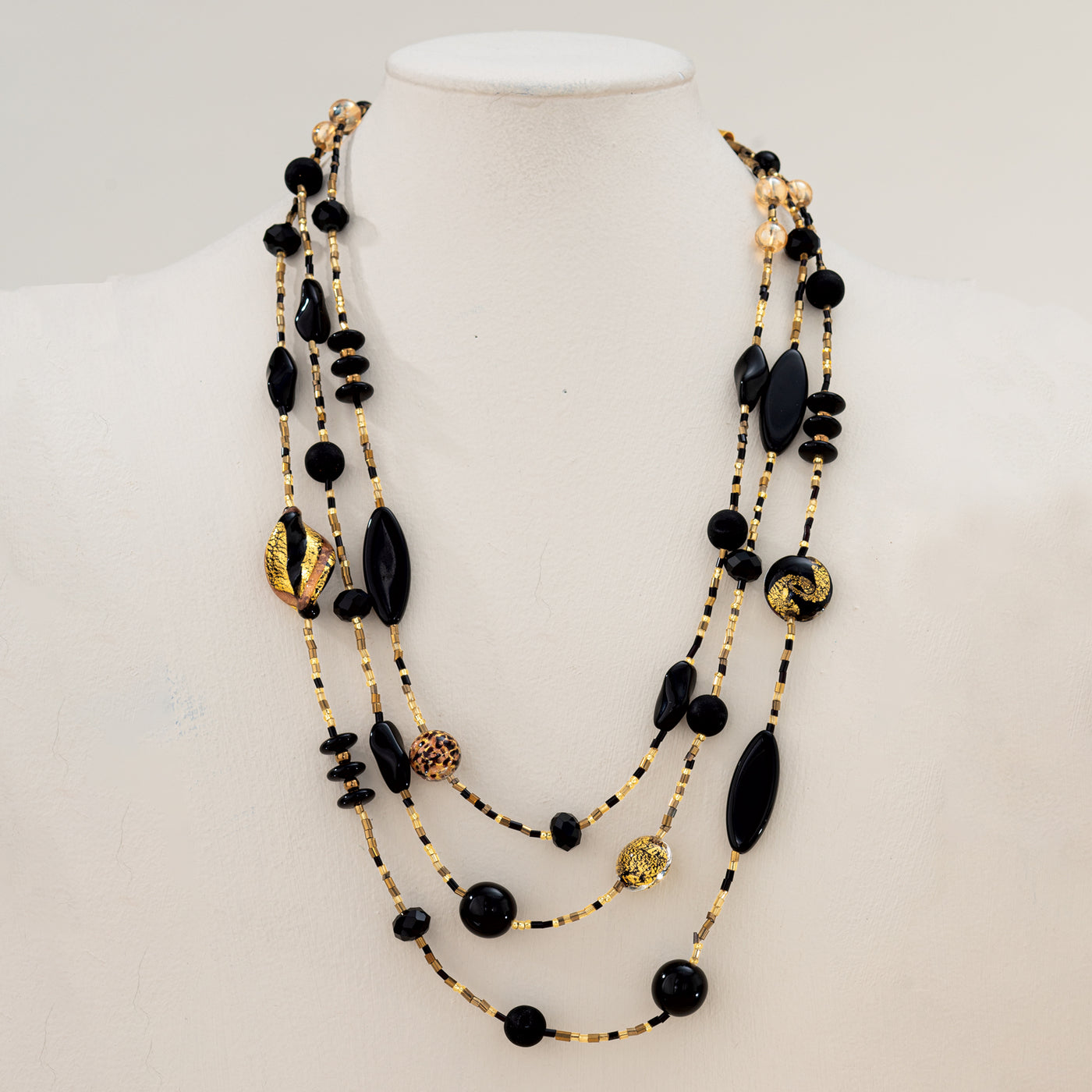 Glowing Midnight Triple-Strand Murano Glass Necklace (Preorder)