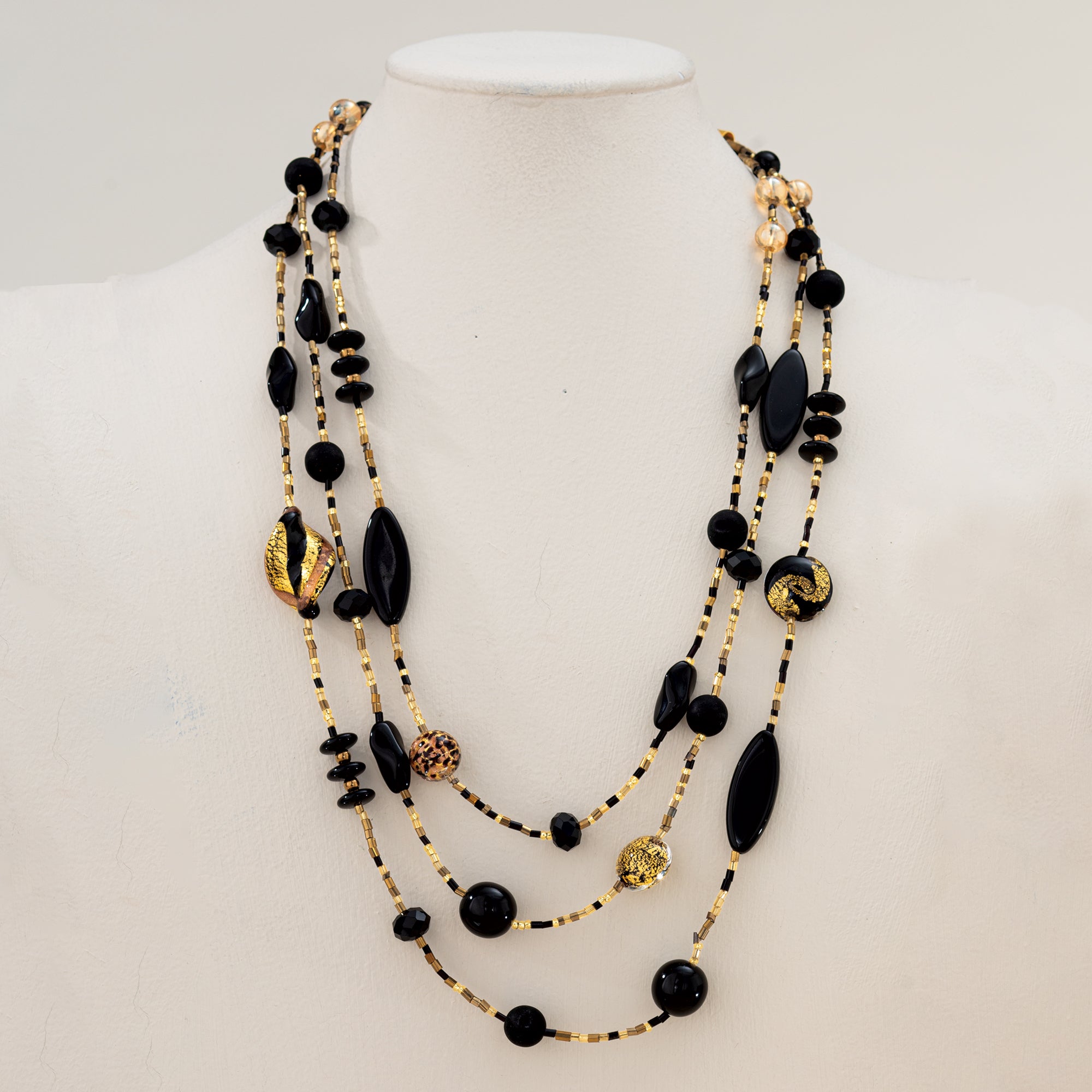 Glowing Midnight Triple-Strand Murano Glass Necklace (Preorder)