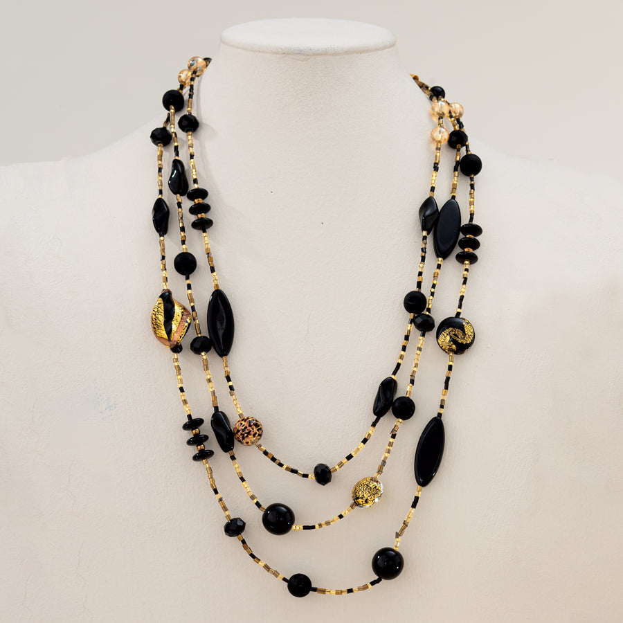 Glowing Midnight Triple-Strand Murano Glass Necklace (Preorder)