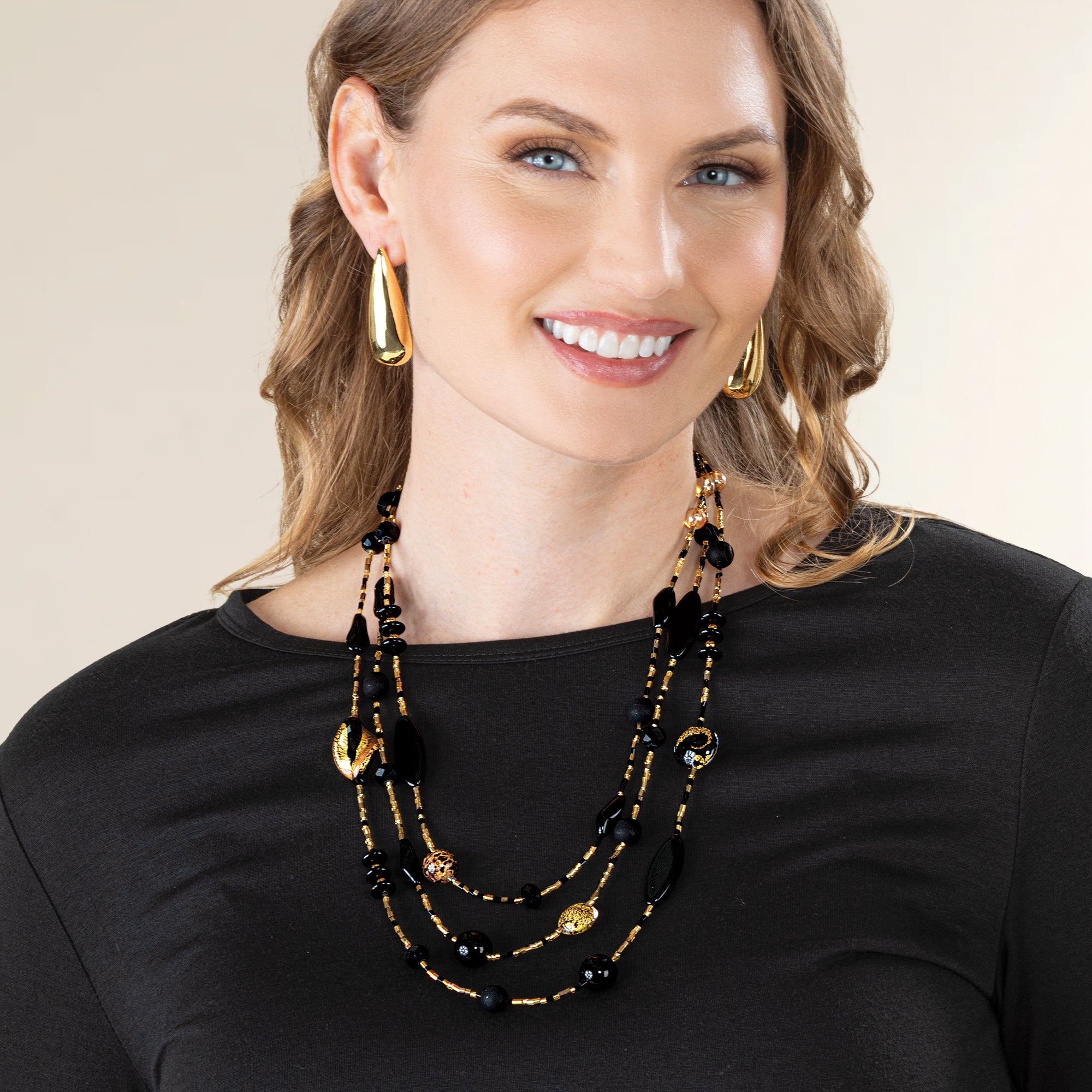 Glowing Midnight Triple-Strand Murano Glass Necklace (Preorder)