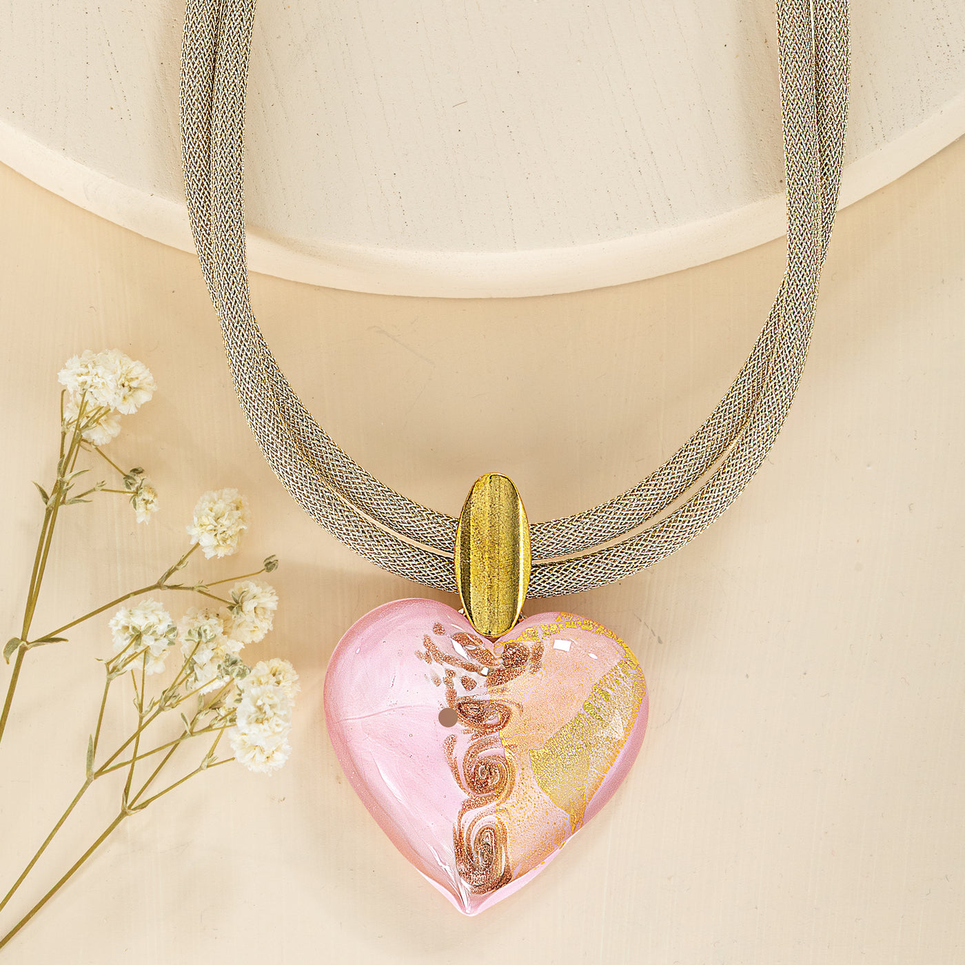 Pretty Lovely Murano Glass Heart Pendant Necklace
