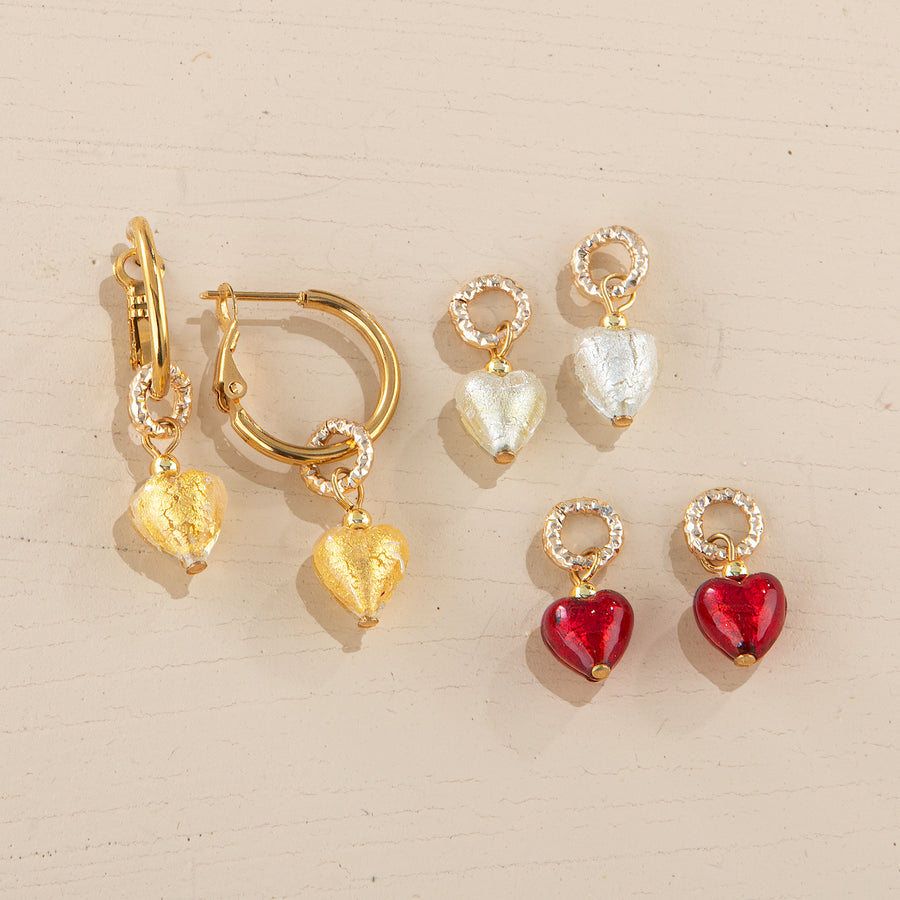 Murano Glass Heart Earrings - Ruby Red – Indigo Silver Murano Glass Heart Earrings - Ruby Red – Indigo Silver