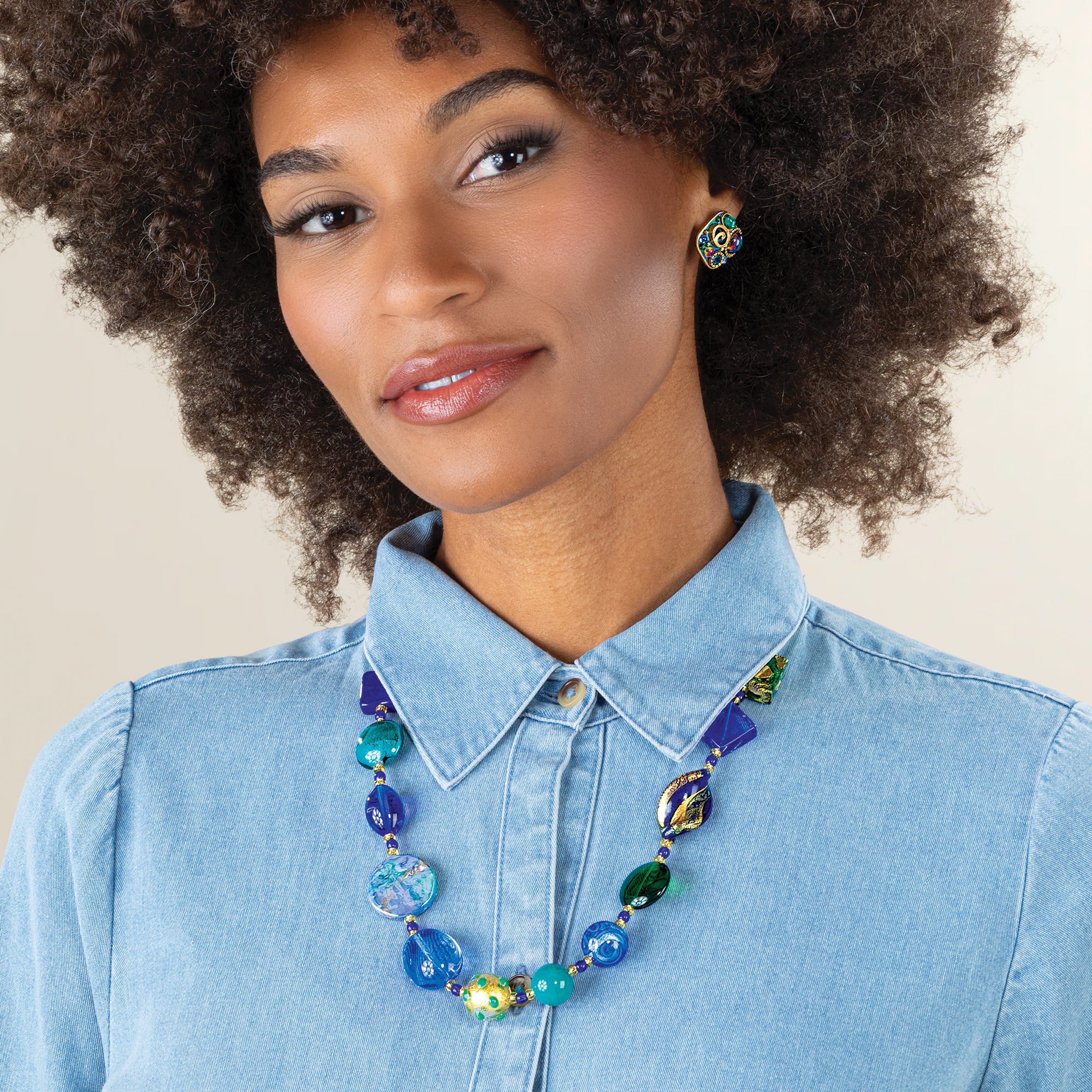 Murano Glass Cobalt & Sage Necklace