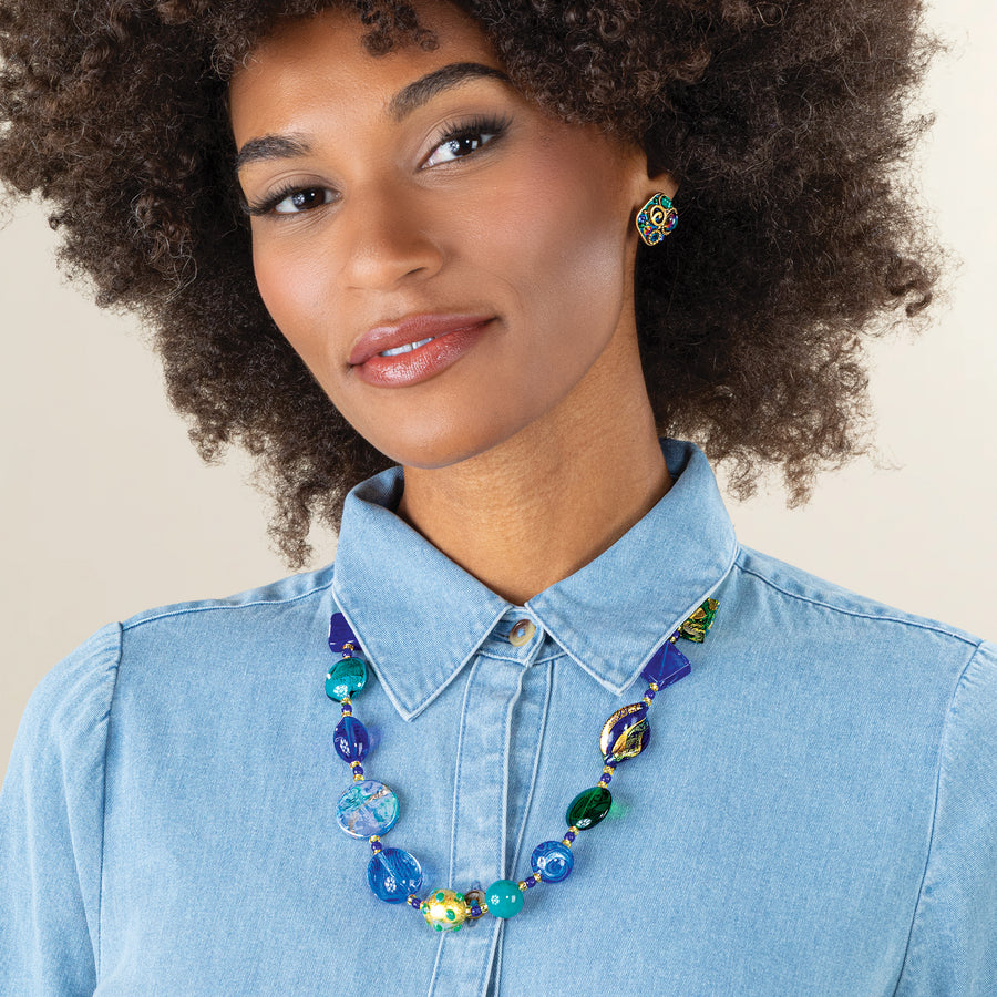 Murano Glass Cobalt & Sage Necklace