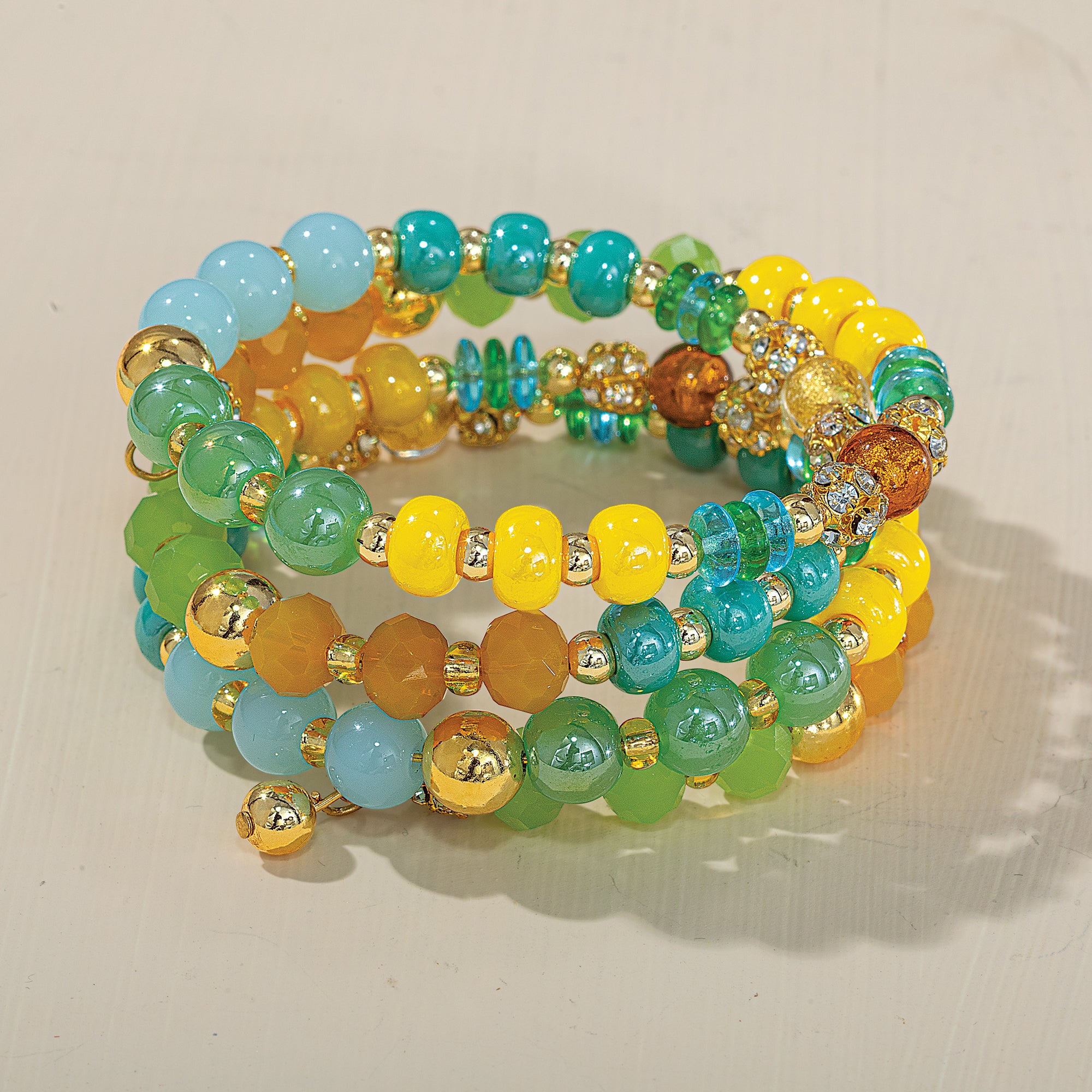 Murano Glass Green Garden Beaded Coil Bracelet