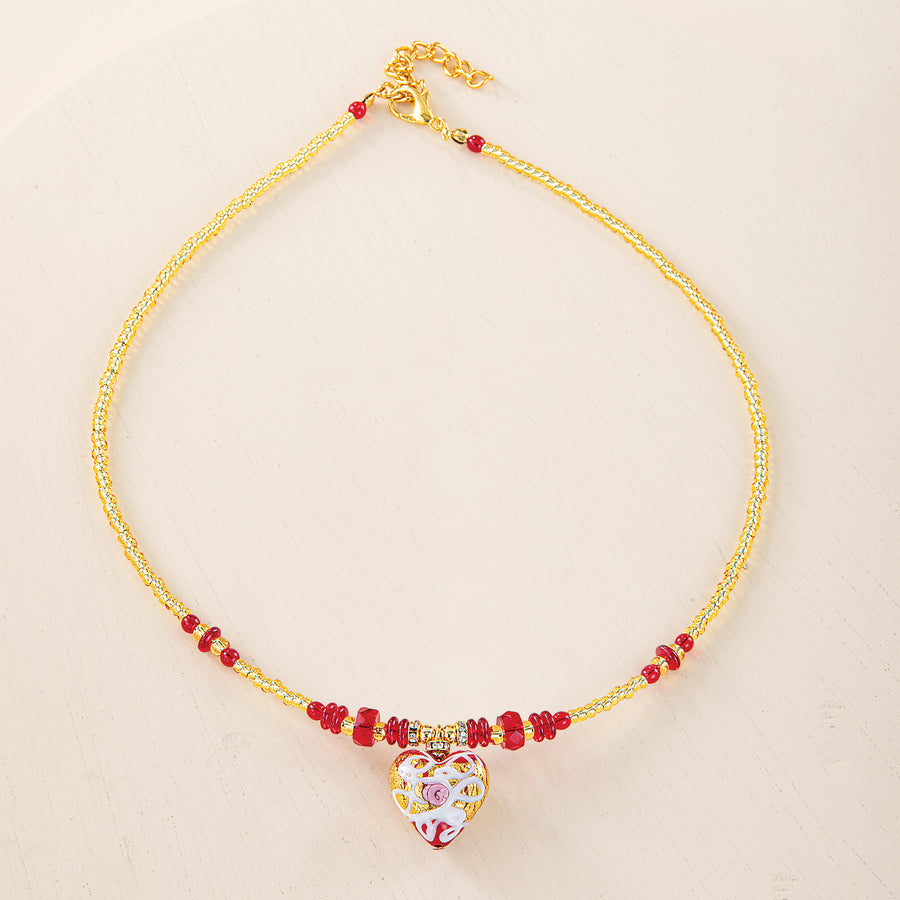 Murano Glass Hearts Passion Necklace