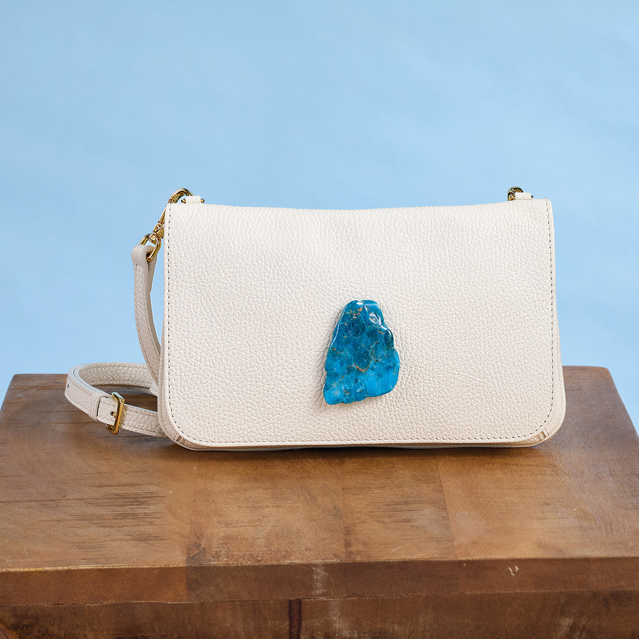 Ivory Florentine Leather Clutch With Blue Apatite Accent