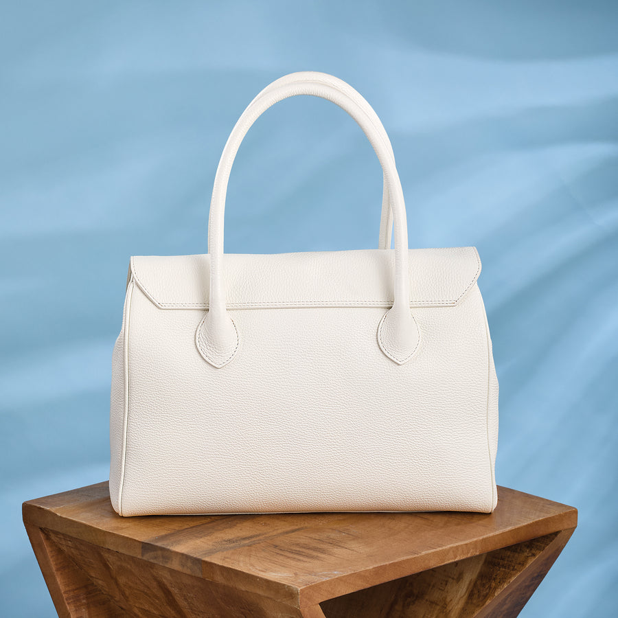 Ivory Florentine Leather Tote With Blue Apatite Accent