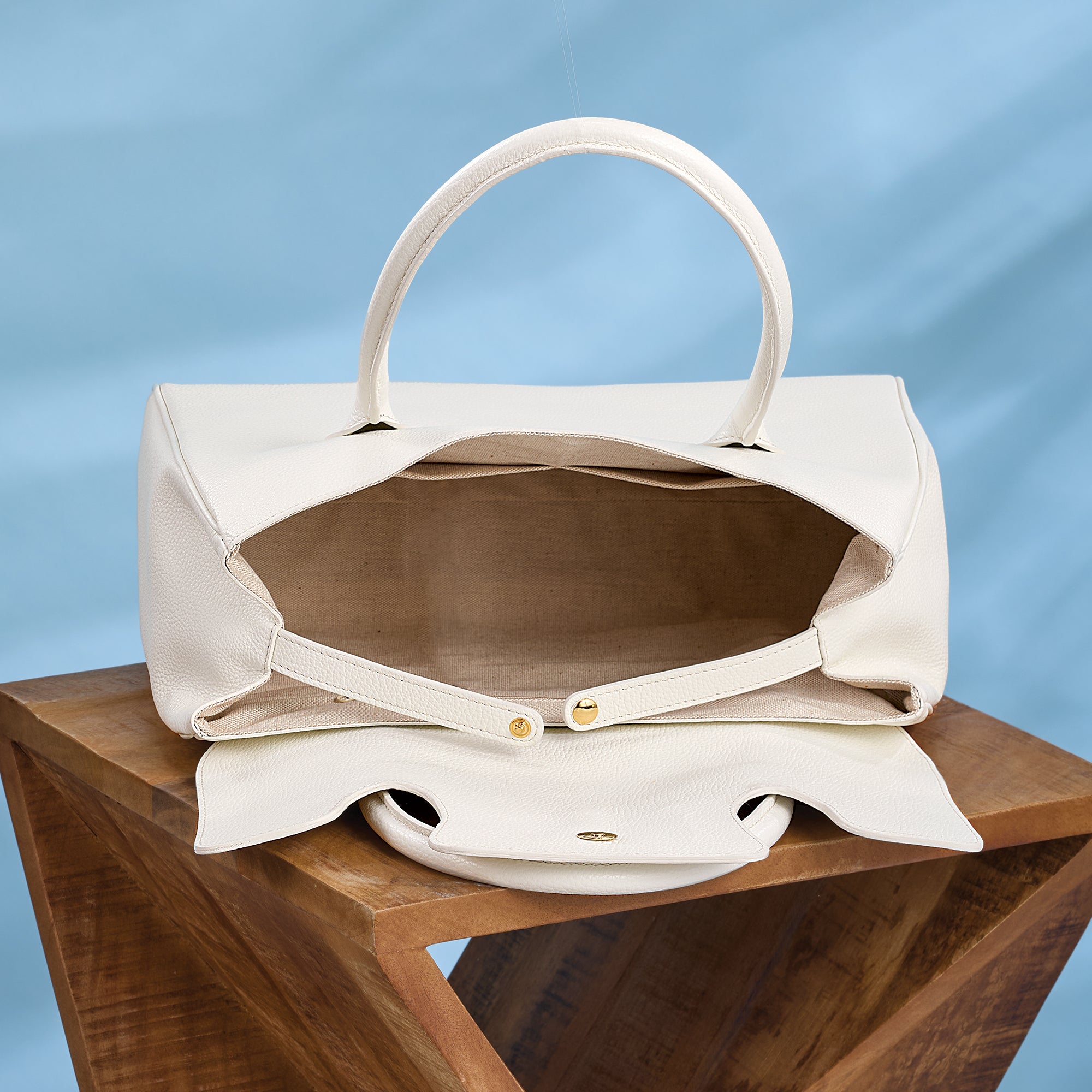 Ivory Florentine Leather Tote With Blue Apatite Accent