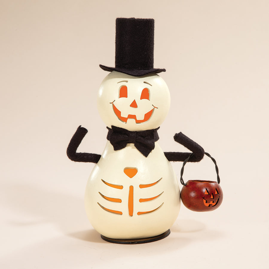Handcrafted Halloween Smiling Skelly Gourd Luminary (Preorder)