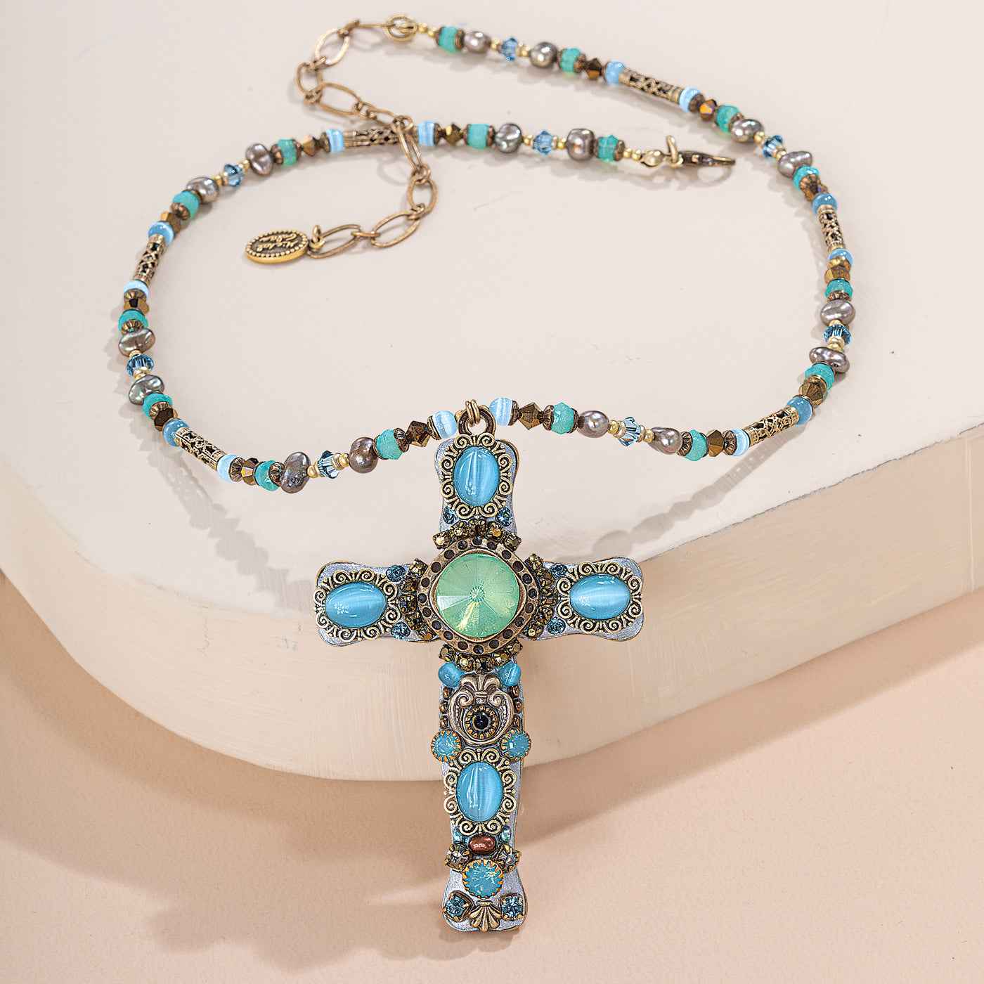 Cabochons & Crystals Modern Cross Pendant Necklace (Preorder)