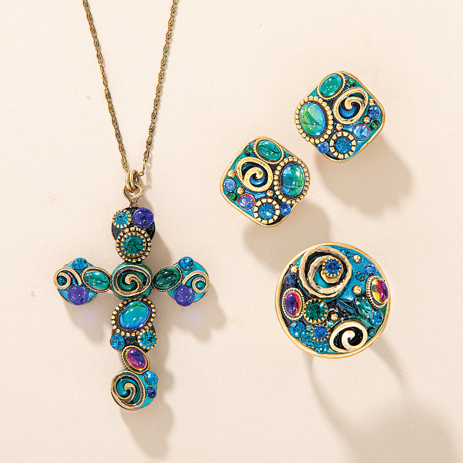 Cabochons & Crystals Cross Pendant Necklace