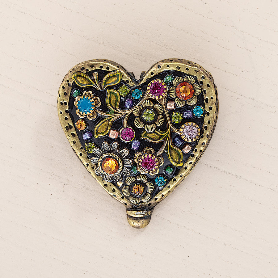 Rainbow Crystals Heart Brooch