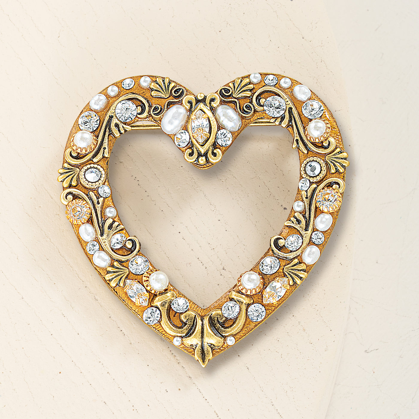 Pearls & Crystals Heart Brooch