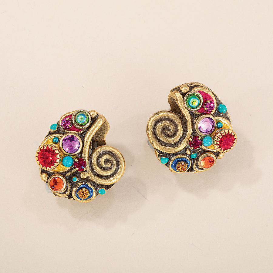 Rainbow Cabochons & Crystals Clip-On Earrings