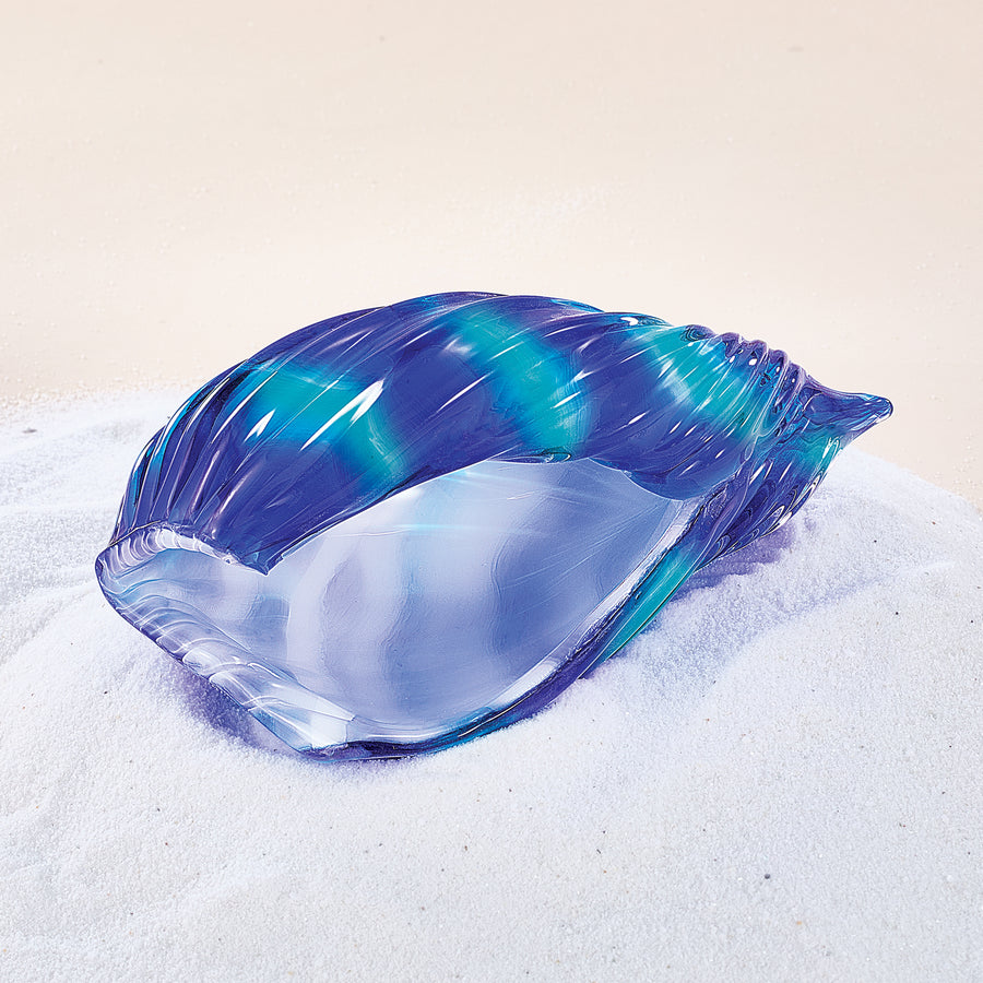 Hand-Blown Glass Blue Conch Shell