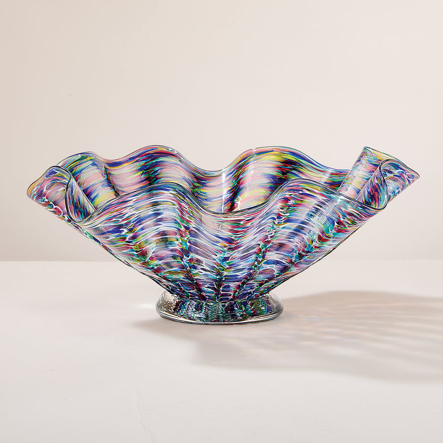 Hand-Blown Fluted Rainbow Glass Bowl