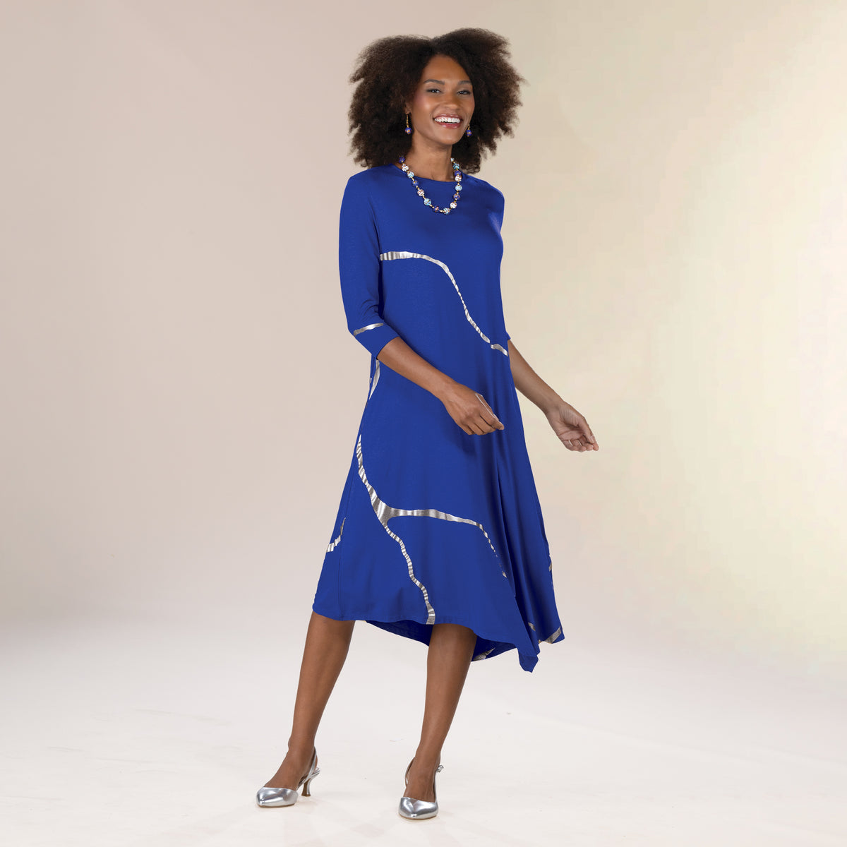 Kintsugi-Inspired Cobalt & Silver Dress