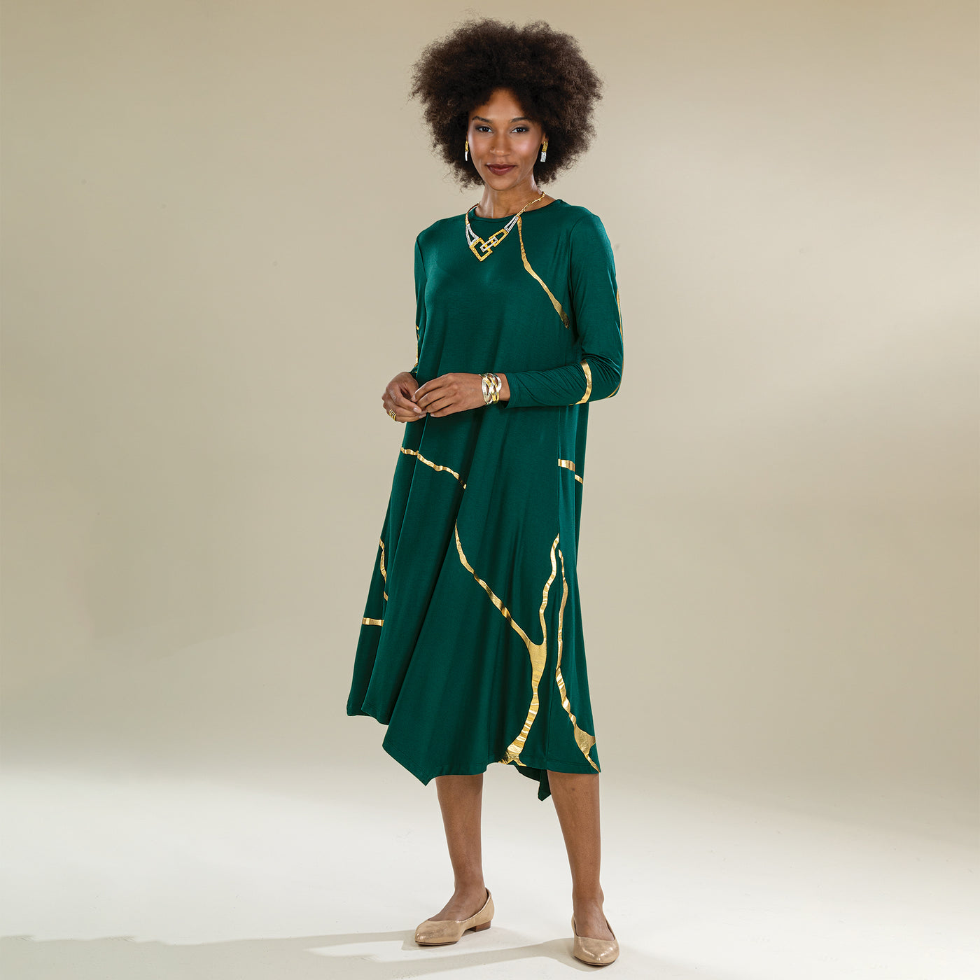 Kintsugi Inspired Pine Green Dress | Uno Alla Volta Kintsugi Inspired Pine Green Dress | Uno Alla Volta
