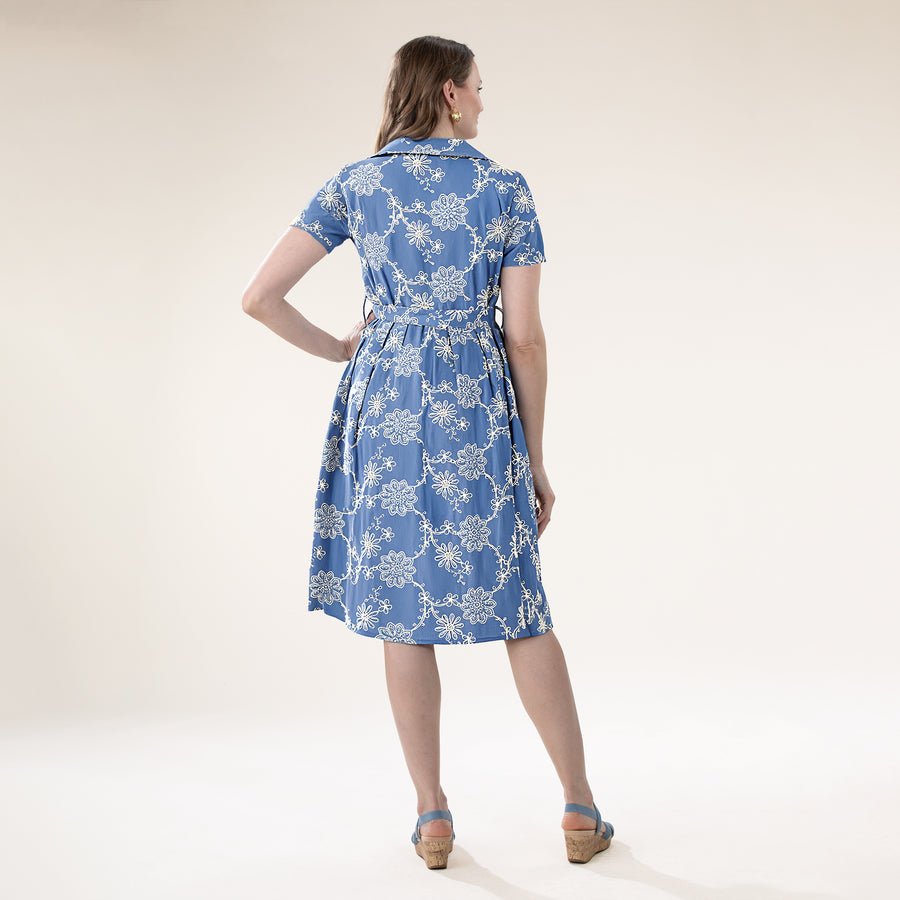 Embroidered European Marine Blue Dress