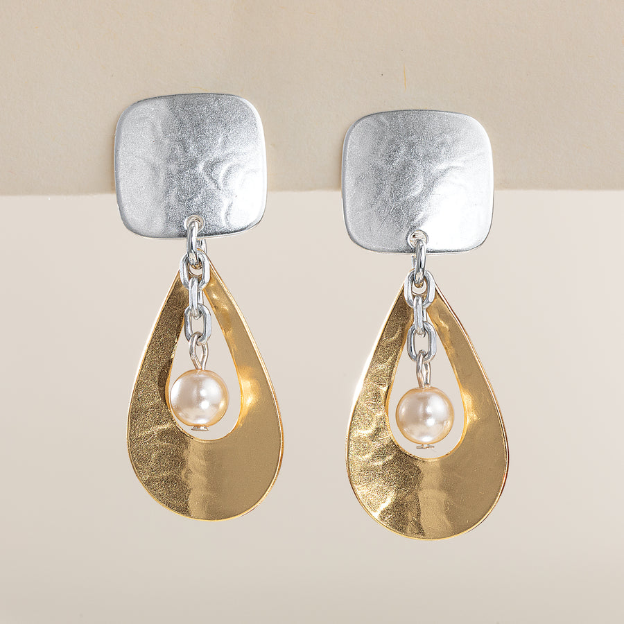 Teardrop & Pearl Clip-On Earrings