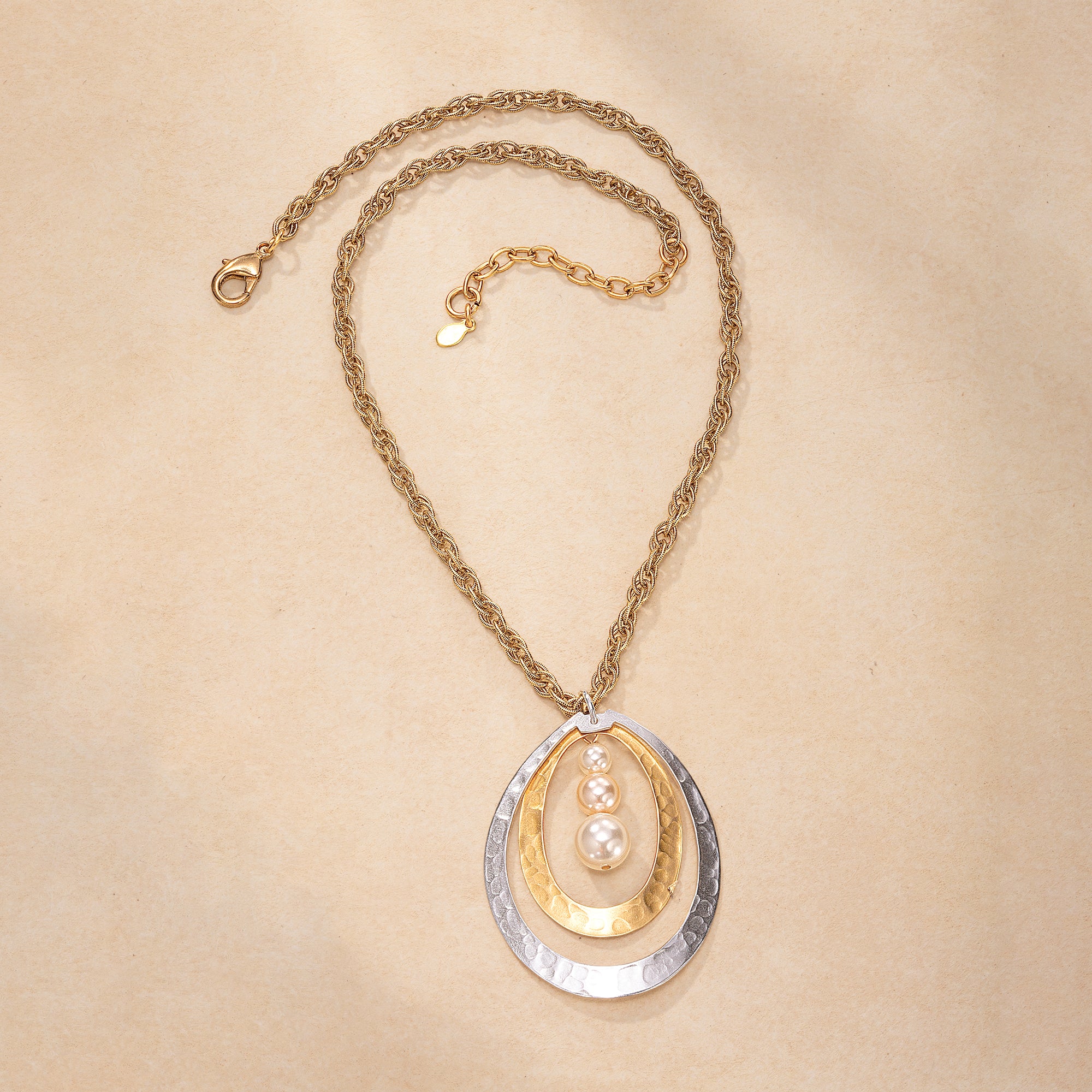Tiered Teardrop & Pearl Necklace