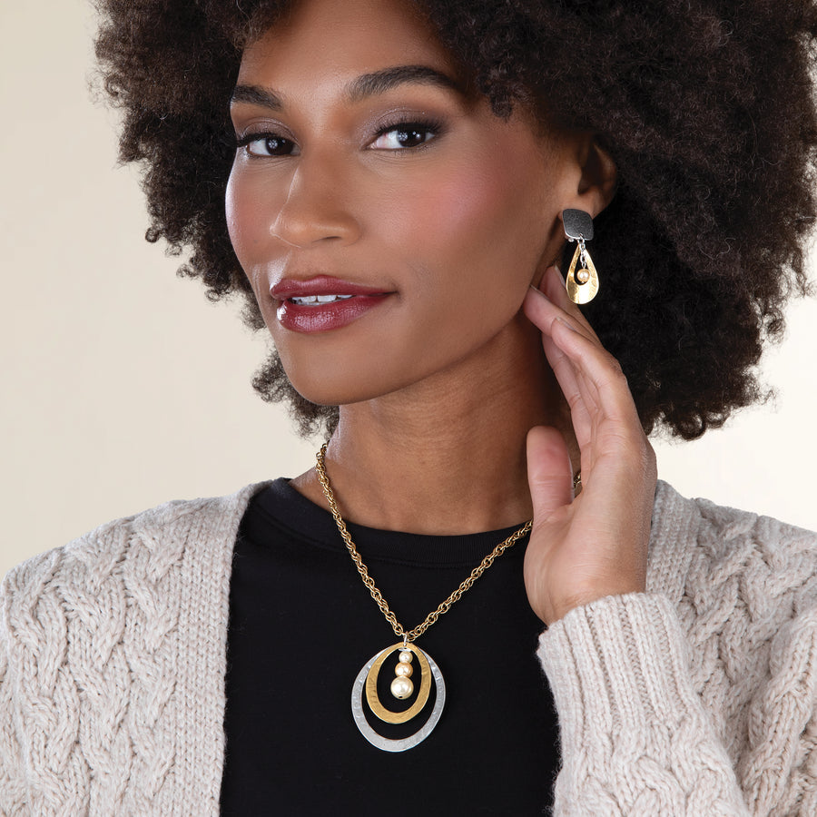 Tiered Teardrop & Pearl Necklace