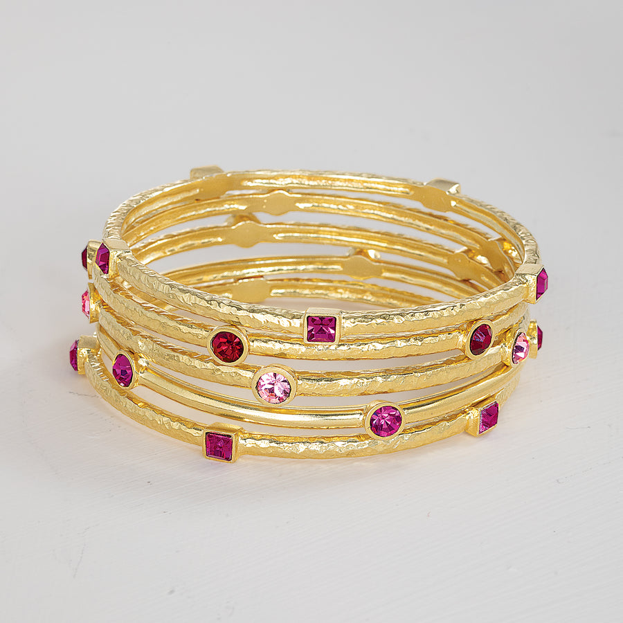 Pink Faceted Crystal Accented Bangles Set of 5