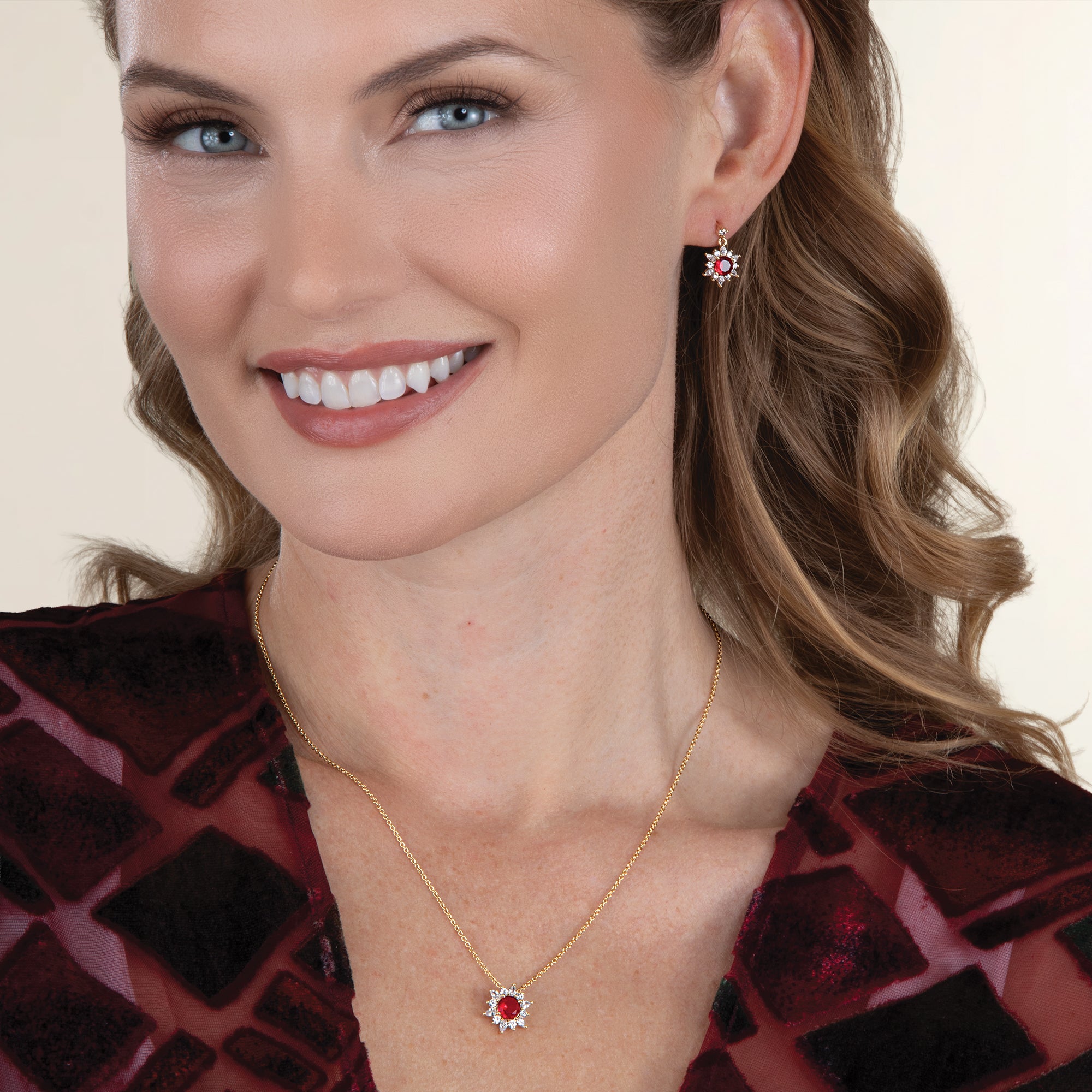 Sparkling Ruby Star Necklace & Earrings Set