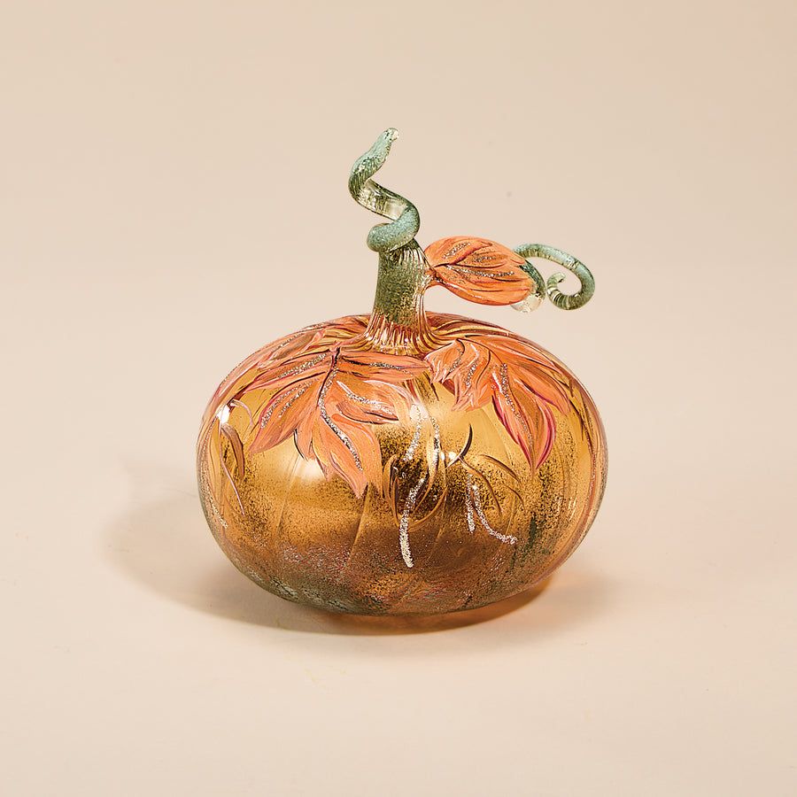 Hand-Blown Painted Leaves Pumpkin (Preorder)