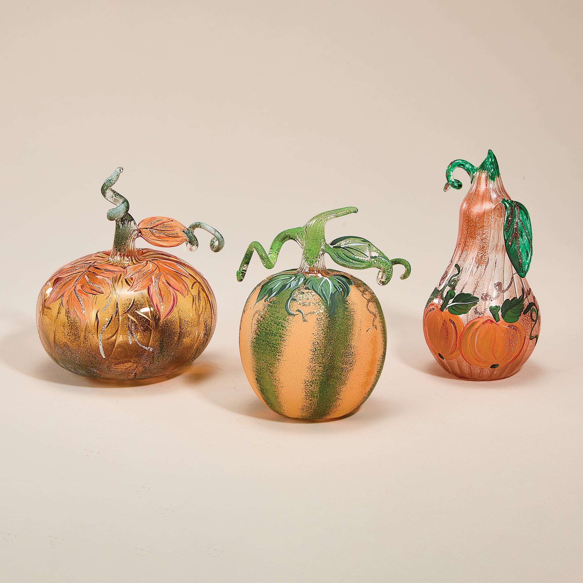 Hand-Blown Gourd with Painted Pumpkins (Preorder)