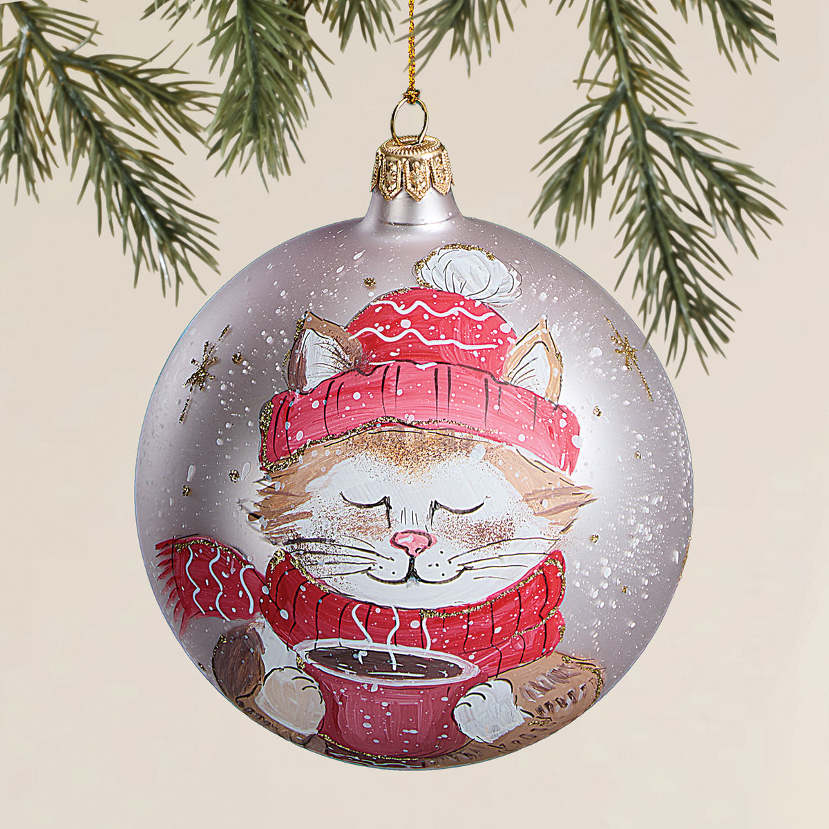 Hand-Painted Lago Di Como Kitty with Cocoa Ornament (Preorder)