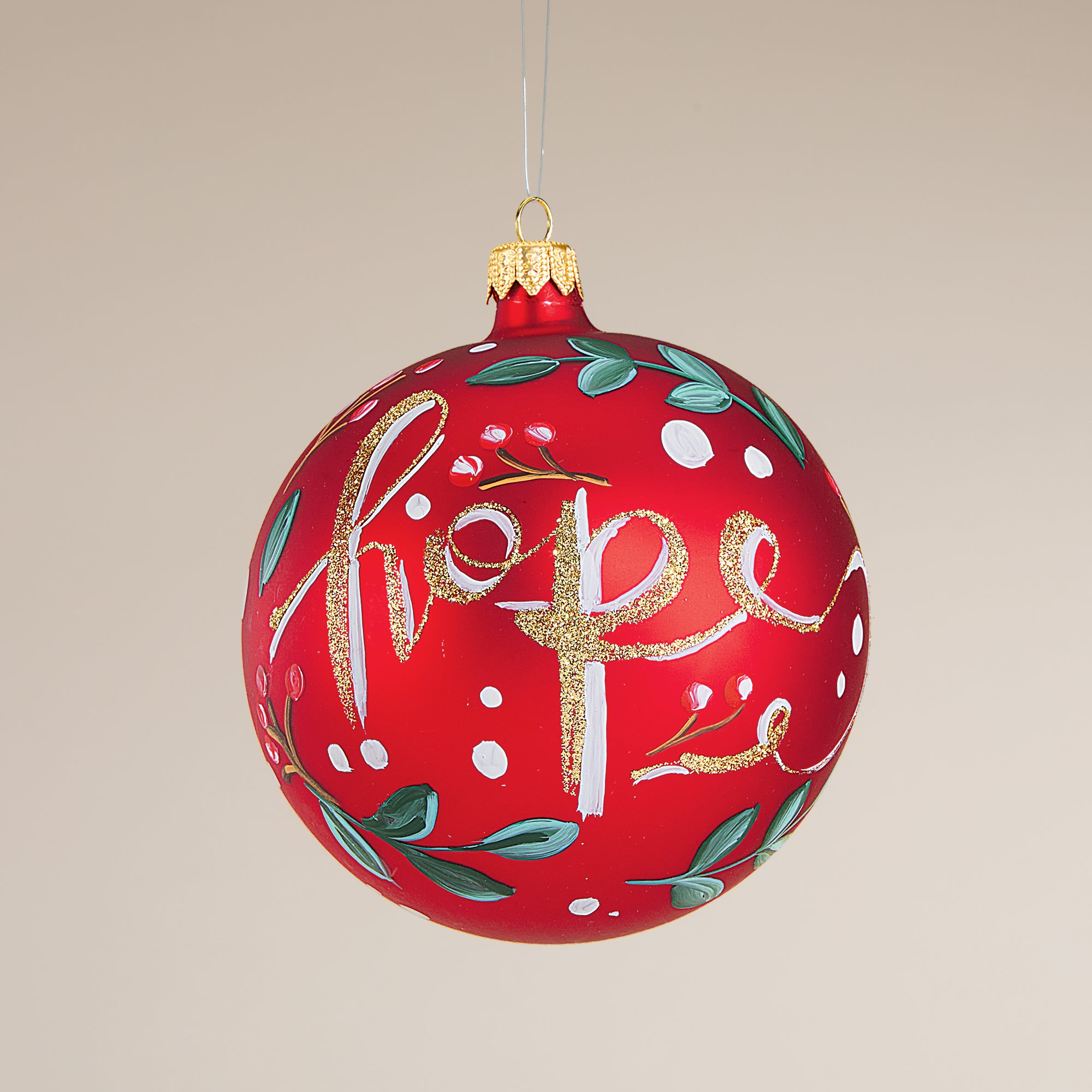 Hand-Painted Lago Di Como Holly Berries & Hope Ornament (Preorder)