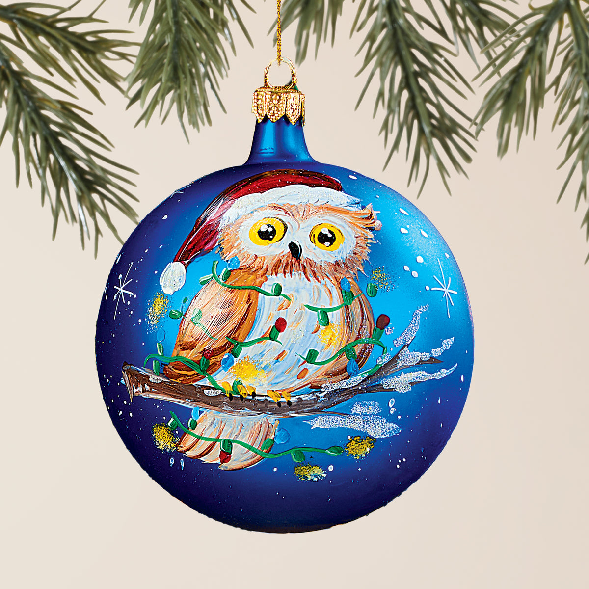 Hand-Painted Lago Di Como Christmas Owl Ornament (Preorder)
