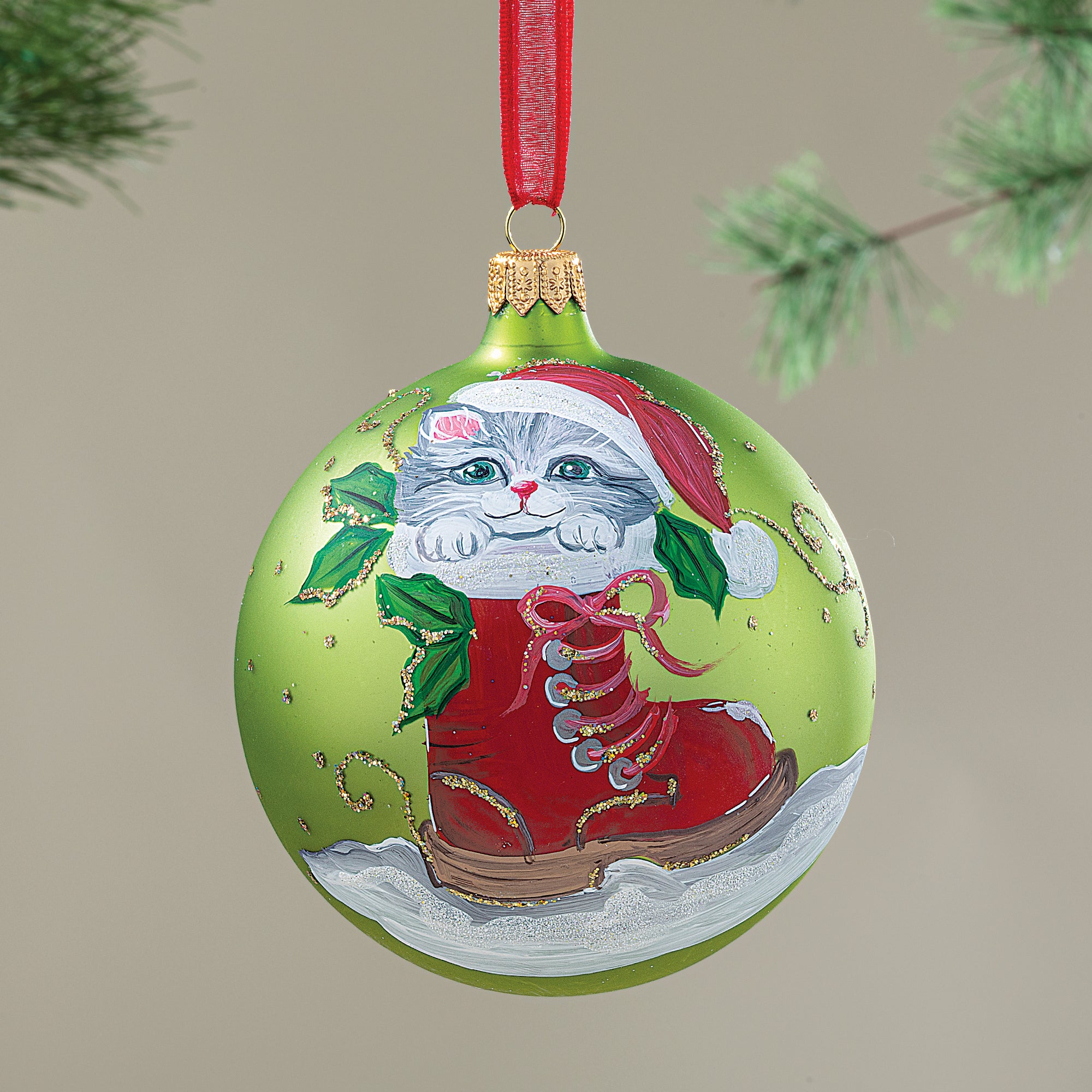 Hand-Painted Lago Di Como Santa Cat Ornament