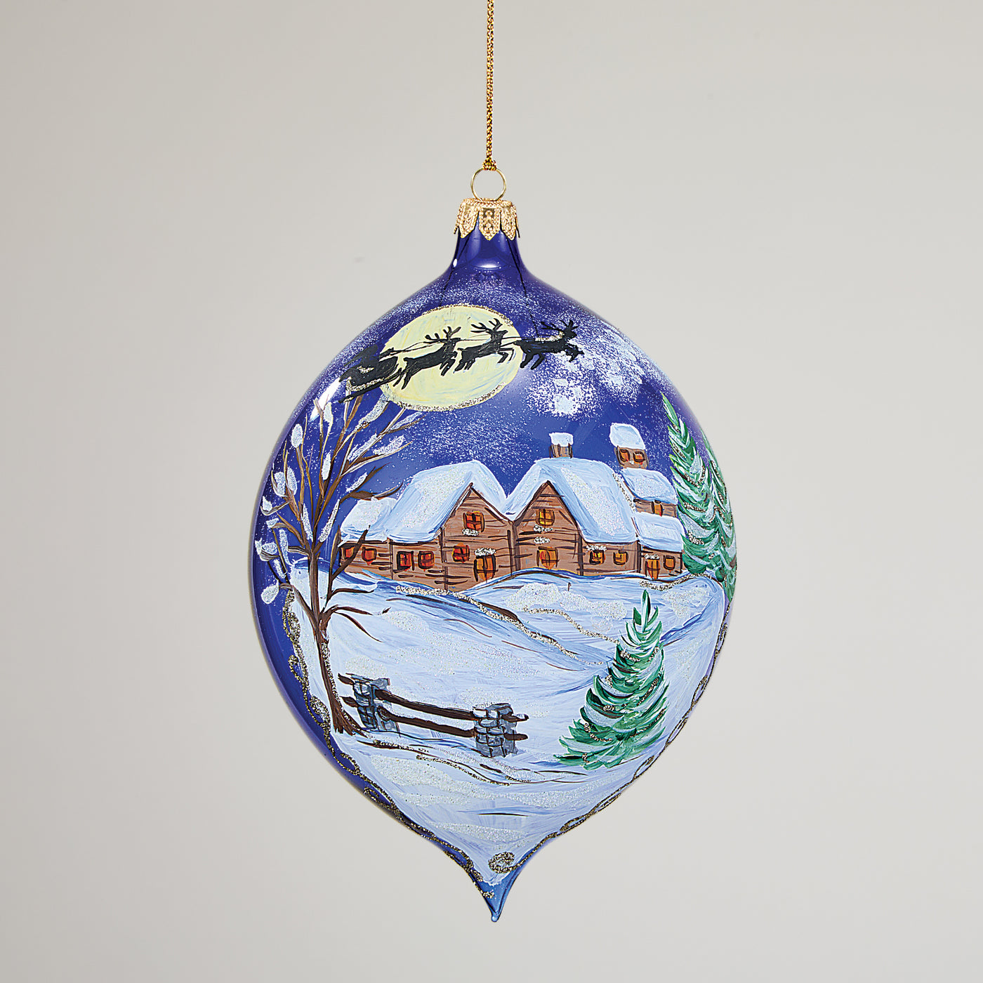Hand-Painted Lago Di Como Snowy Village Glass Ornament