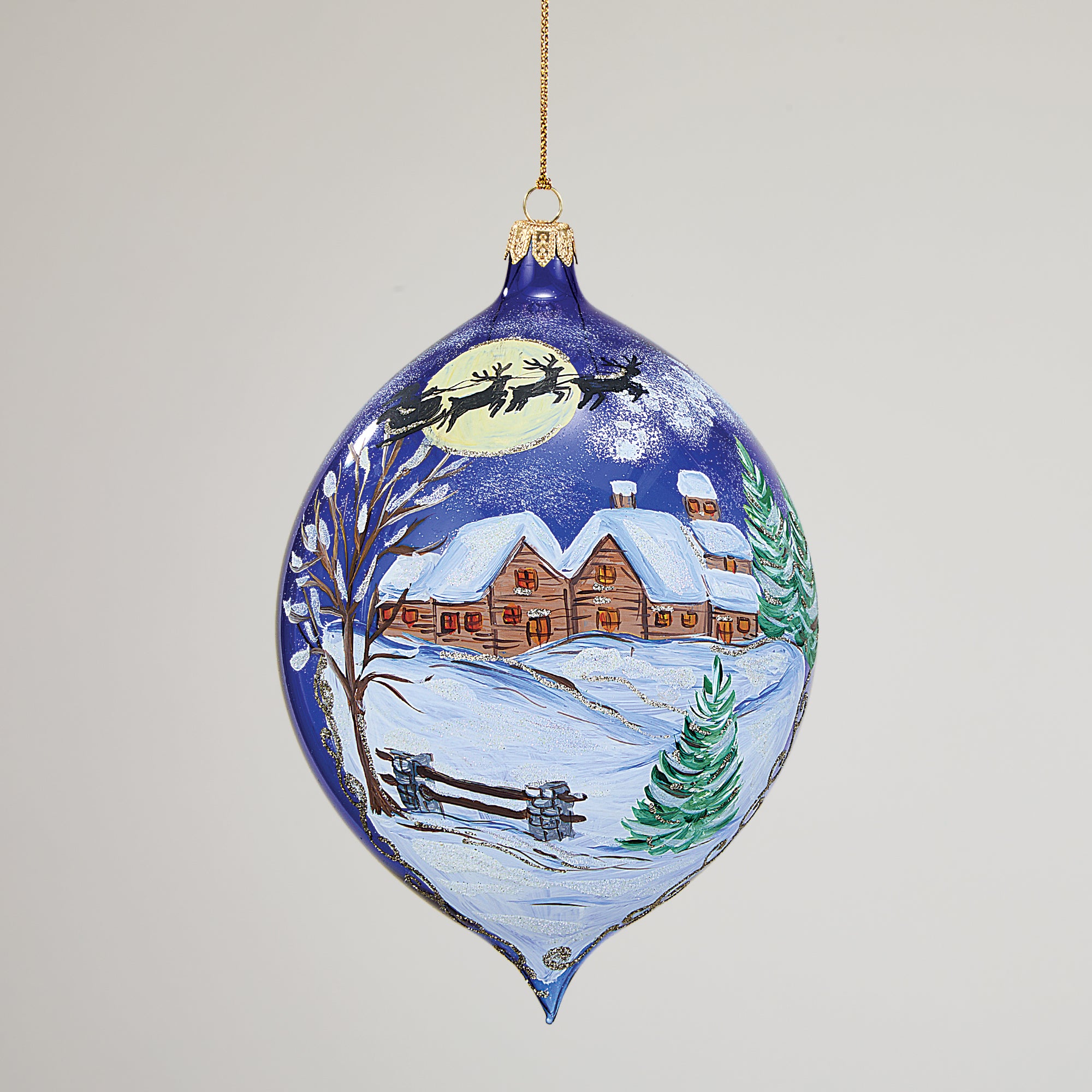 Hand-Painted Lago Di Como Snowy Village Glass Ornament