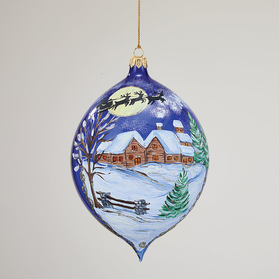 Hand-Painted Lago Di Como Snowy Village Glass Ornament