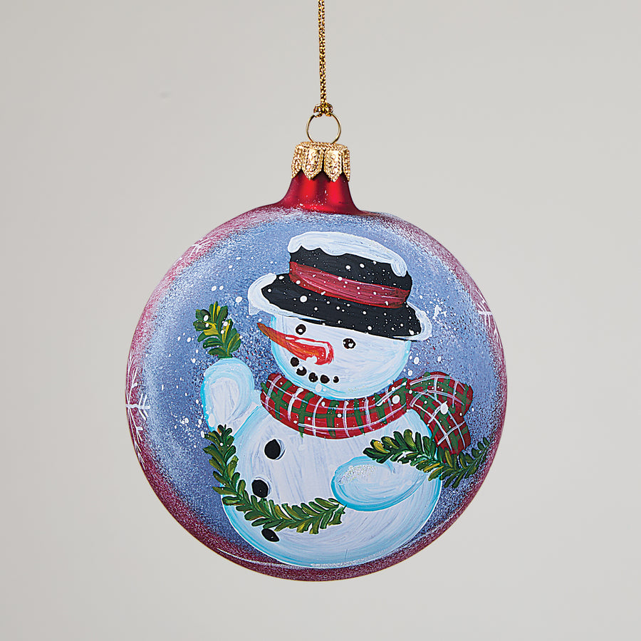 Hand-Painted Lago Di Como Frosted Snowman Glass Ornament