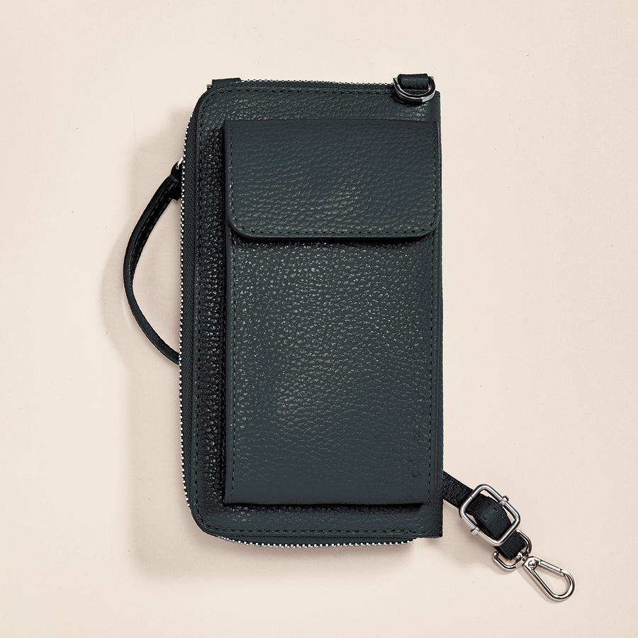 Palermo Black Italian Leather Cellphone Crossbody (Preorder)