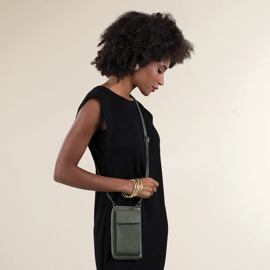 Palermo Evergreen Italian Leather Cellphone Crossbody