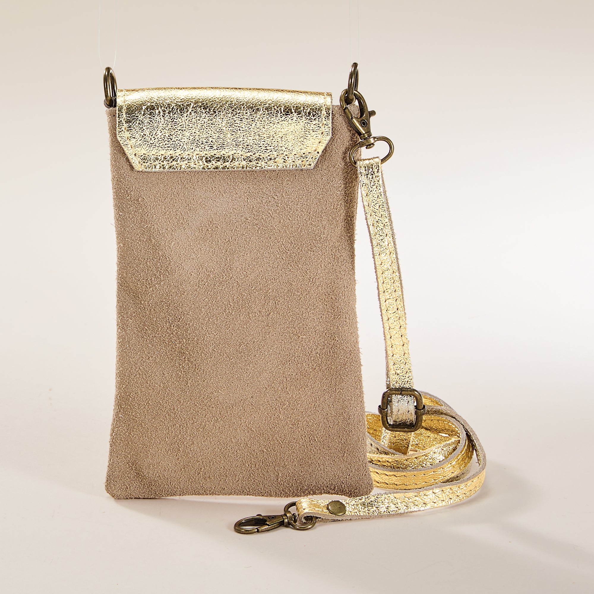 Volterra Italian Suede & Metallic Leather Cellphone Crossbody