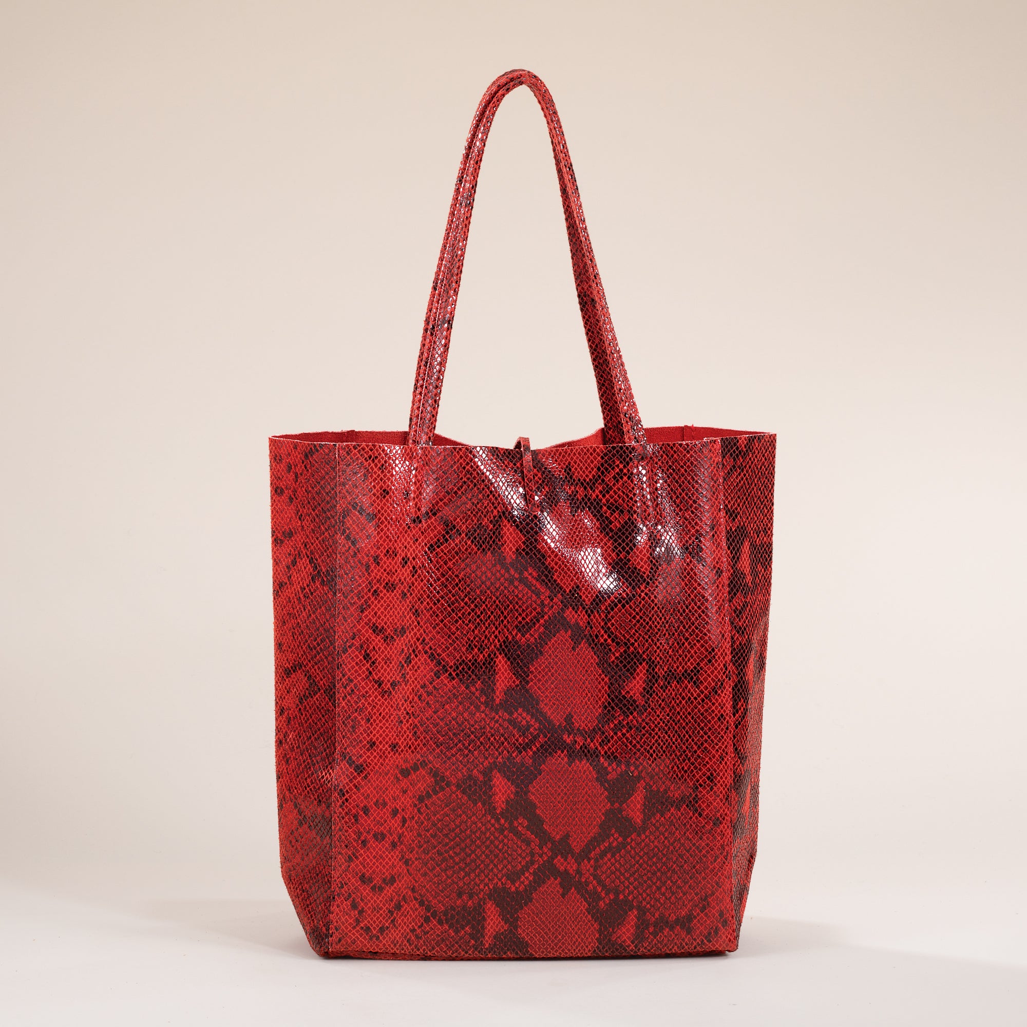 Francesca Red Snakeskin Italian Leather Tote