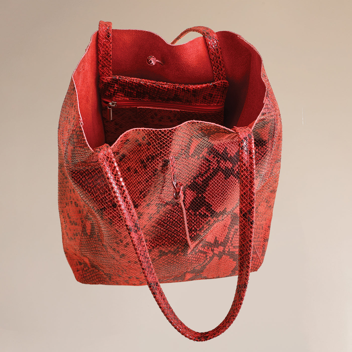 Francesca Red Snakeskin Italian Leather Tote