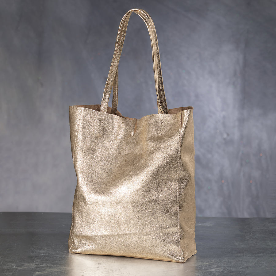 Francesca Metallic Gold Italian Leather Tote
