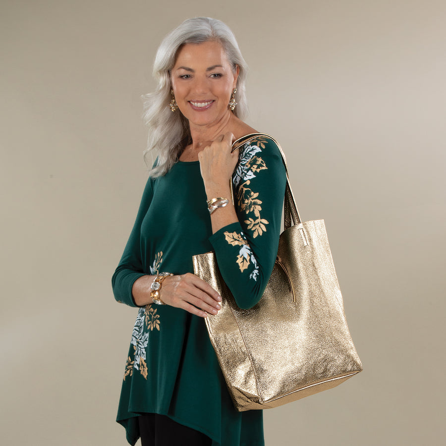 Francesca Metallic Gold Italian Leather Tote