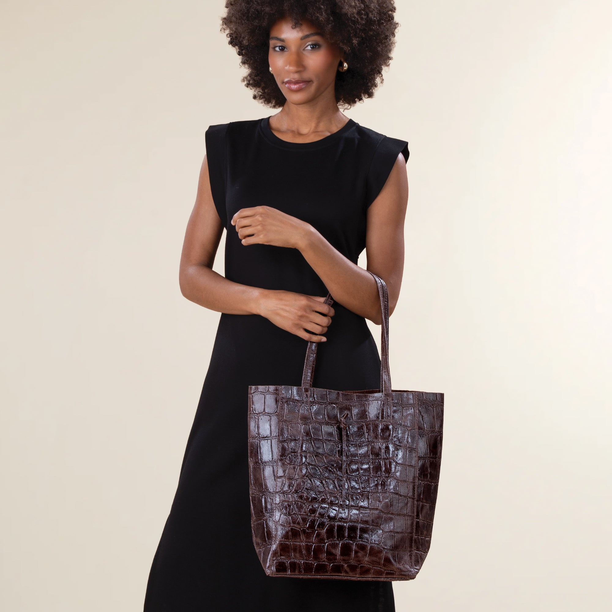 Francesca Chocolate Croco Italian Leather Tote