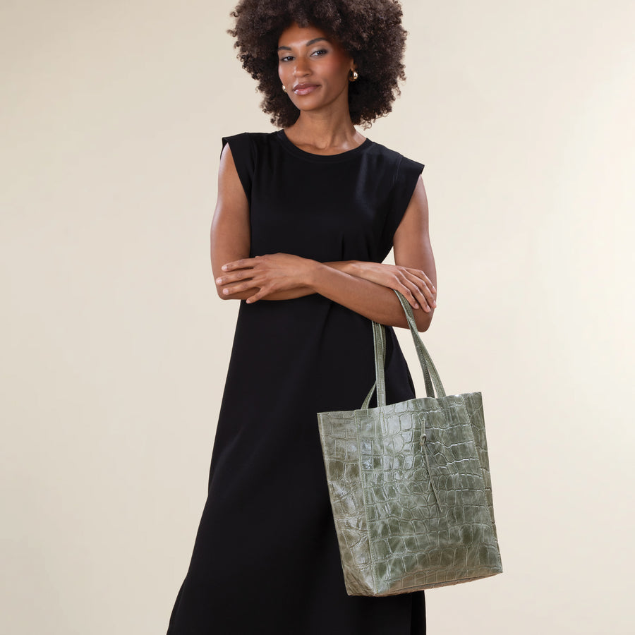 Francesca Sage Croco Italian Leather Tote